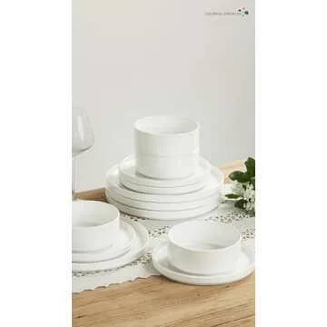 Famiware Nebula Plates and Bowls Set, 12 Pieces Dinnerware Sets, Dishes Set for 4, White with Colorful Speckles