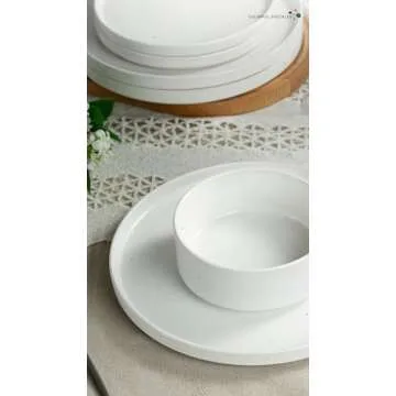 Famiware Nebula Plates and Bowls Set, 12 Pieces Dinnerware Sets, Dishes Set for 4, White with Colorful Speckles