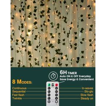 JACKYLED 84Ft 12 Pack Artificial Ivy Garland Fake Plants, Ivy Vines Leaves with CE Certified 80 LED ...