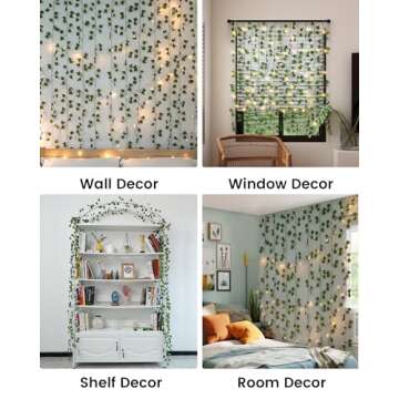 JACKYLED 84Ft 12 Pack Artificial Ivy Garland Fake Plants, Ivy Vines Leaves with CE Certified 80 LED String Lights, Hanging Ivy Lights for Bedroom Garden Party Wall Room Decor