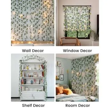 JACKYLED 84Ft 12 Pack Artificial Ivy Garland Fake Plants, Ivy Vines Leaves with CE Certified 80 LED String Lights, Hanging Ivy Lights for Bedroom Garden Party Wall Room Decor