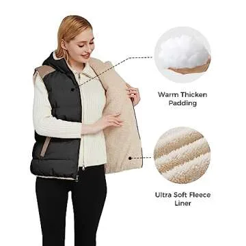 ZSHOW Women's Winter Vest Warm Fleece Puffer Vest Hooded Thicken Outerwear Vest(Black,Medium)