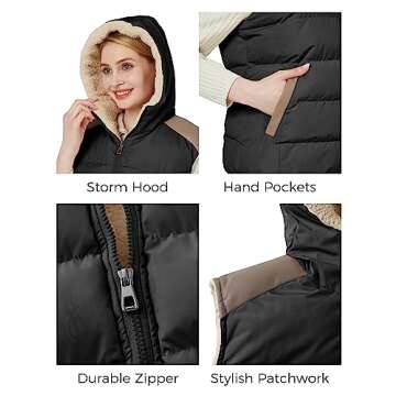 ZSHOW Women's Winter Vest Warm Fleece Puffer Vest Hooded Thicken Outerwear Vest(Black,Medium)