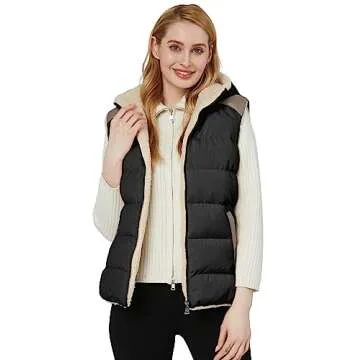 ZSHOW Women's Winter Vest Warm Fleece Puffer Vest Hooded Thicken Outerwear Vest(Black,Medium)