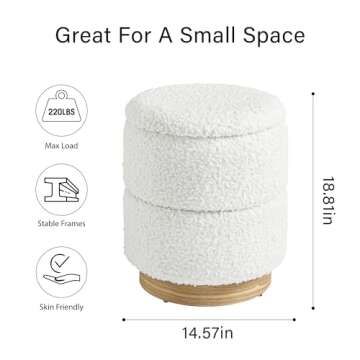 Get Set Style Round Ottoman with Storage - Modern Boucle Upholstered Foot Stool for Home
