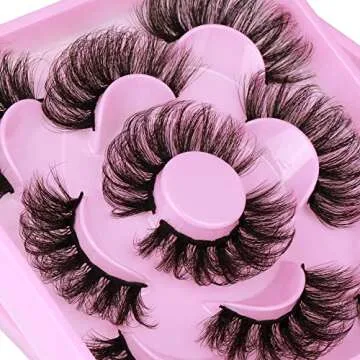 Focipeysa Dramatic Eyelashes Fluffy Faux Mink Lashes 22mm Long False Eyelashes D Curl Eyelashes that Look Like Extension 5 Pairs Pack