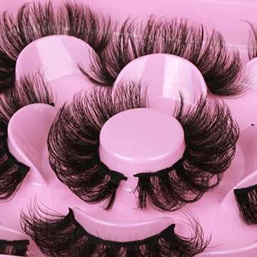 Focipeysa Dramatic Eyelashes Fluffy Faux Mink Lashes 22mm Long False Eyelashes D Curl Eyelashes that Look Like Extension 5 Pairs Pack