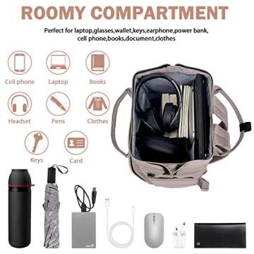 VANKEAN 15.6-16.2 Inch Laptop Backpack Carry On for Women Computer Work Backpack, Water Proof College Daypack with USB Port RFID Pocket, Business Travel Light Dusty Pink