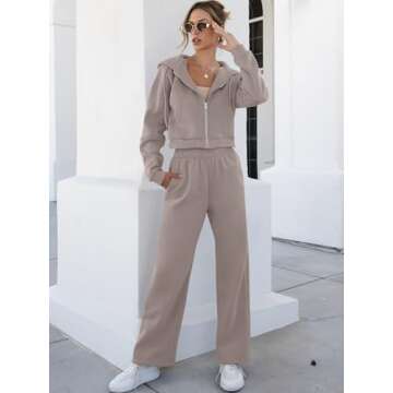 ANRABESS Women 2 Piece Outfits Sweatsuit Zip Up Crop Hoodies SweatPants Lounge Matching Sweat Set 20...