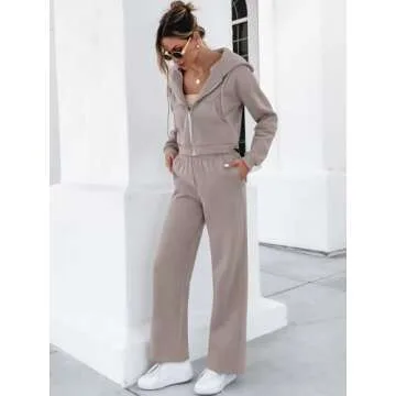 ANRABESS Women 2 Piece Sweatsuit Zip Up Crop Hoodie Set