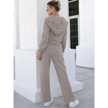 ANRABESS Women 2 Piece Outfits Sweatsuit Zip Up Crop Hoodies SweatPants Lounge Matching Sweat Set 2024 Winter Trendy Clothes Coffeegrey Small