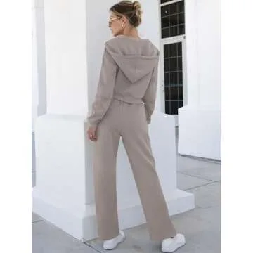 ANRABESS Women 2 Piece Sweatsuit Zip Up Crop Hoodie Set