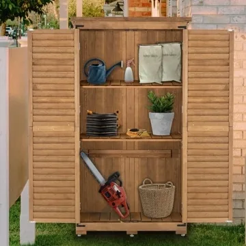 Outdoor Storage Cabinet with Waterproof Roof for Gardens