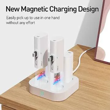 iWALK LinkPod Family Small Portable Charger 4000mAh 4 Pack and Charging Station Set, Shared Power Bank Kit Compatible with iPhone(2 Pack) and USB-C(2 Pack) Cute Battery Pack for Travel, Party (White)