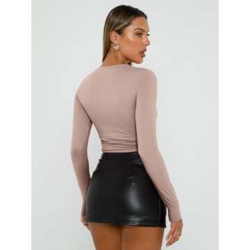 Trendy Queen Womens Long Sleeve Shirts Basic Tees Crop Tops Going Out Spring 2025 Workout Outfits Y2k Clothes Latte S