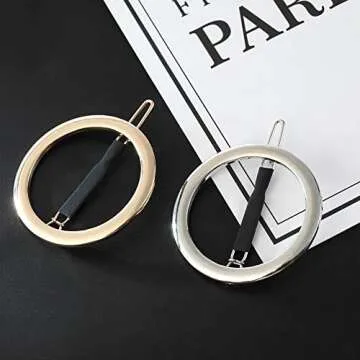 GIYOMI 2 Pcs Minimalist Hair Clip for Women and Girls, Newly designed Hollow Hoop Round Circle Geometric Metal Hair Clip Bobby Pin Ponytail Holder Hair Accessories(Gold & Silver)