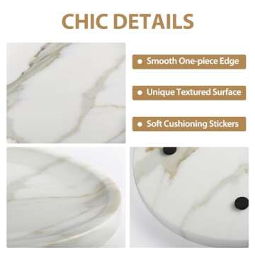 Koville Italian Natural Marble Tray for Bathroom Countertop, 9.8" Diam Round Marble Tray for Kitchen...