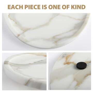 Koville Italian Natural Marble Tray for Bathroom Countertop, 9.8" Diam Round Marble Tray for Kitchen Counter, Coffee Table Serving Tray, Perfume Jewelry Dish Tray, Decorative Vanity Tray (Statuario)