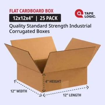 TAPE LOGIC 12 x 12 x 4 Corrugated Cardboard Boxes, Flat 12"L x 12"W x 4"H, Pack of 25 | Shipping, Pa...