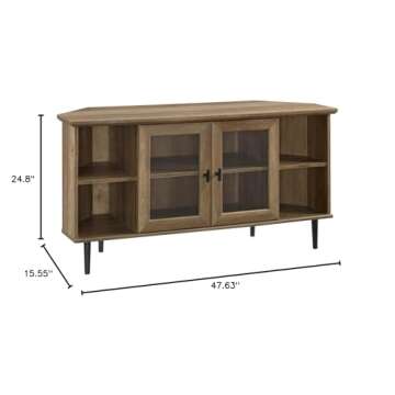 Walker Edison Modern Wood Corner Universal TV Stand with Open Shelves Glass Cabinet Doors Storage for TV's up to 55" Flat Screen Living Room Storage Entertainment Center, 48 Inch, Rustic Oak