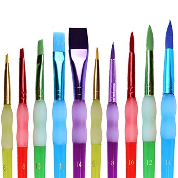 Kids' Art Paintbrushes – 10 Pcs Chubby Round and Flat Brushes for Young Artists