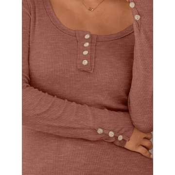 Kissfix Womens Long Sleeve Shirts Going Out Fall Clothes Casual Henley Tops Ribbed Knit Blouses Fashion Trendy Outfits Maroon S