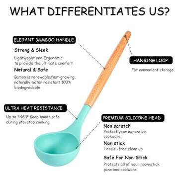 IBOTE 17-Piece Silicone Utensils Set with Wooden Handles