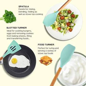 IBOTE 17-Piece Silicone Utensils Set with Wooden Handles