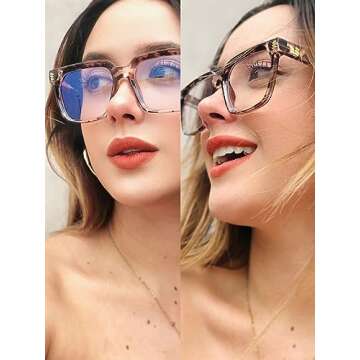 VISOONE Rectangle TR90 Blue Light Blocking Glasses Computer Eyewear with Preppy Look for Women and M...
