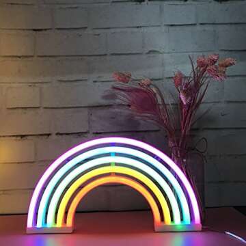 Rainbow LED Neon Lights Art Colorful Neon Signs Lamp Indoor Night Light Wall Decor for Home Party Bi...