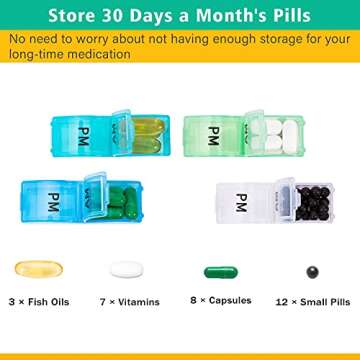 Monthly Pill Organizer For 30 Day, 2 Times a Day, One Month Pill Case AM PM, Travel 4 Week Pill Box,...