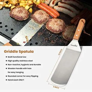 Stanbroil Stainless Steel Spatula Set Tools for Blackstone and Camp Chef Griddle, Metal Long Spatula and Hamburger Turner for Griddle Flat Top BBQ Grill, Set of 3