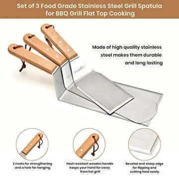 Stanbroil Stainless Steel Spatula Set Tools for Blackstone and Camp Chef Griddle, Metal Long Spatula and Hamburger Turner for Griddle Flat Top BBQ Grill, Set of 3