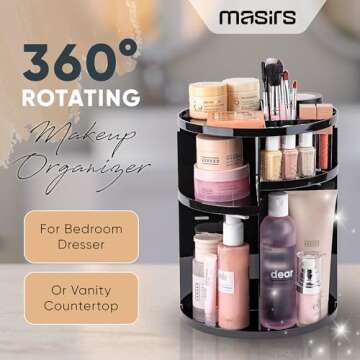 360 Rotating Makeup Organizer - Adjustable Shelf Height and Fully Rotatable. The Perfect Cosmetic Or...