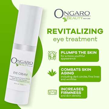 Ongaro Beauty - Eye Wrinkle Cream for Women & Men, Anti-Aging Dark Circles Under Eye Cream, Under Eye Cream for Puffiness and Bags Under Eyes, Hyaluronic Acid Eye Cream, Vitamins A, C & E - 0.5 Fl oz