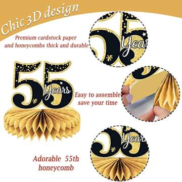 9 Pieces 55th Birthday decorations 55th birthday centerpieces for Tables Decorations Cheers to 55 Years Honeycomb Table Topper Happy 55th Birthday Decorations for Men and Woman Fifty-five Years Birthday Party