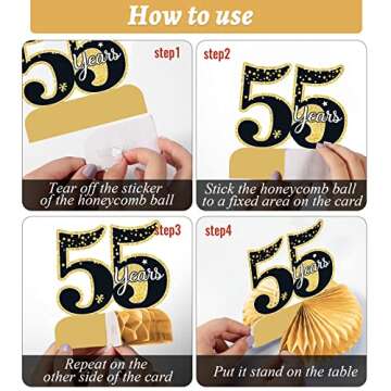 9 Pieces 55th Birthday decorations 55th birthday centerpieces for Tables Decorations Cheers to 55 Years Honeycomb Table Topper Happy 55th Birthday Decorations for Men and Woman Fifty-five Years Birthday Party