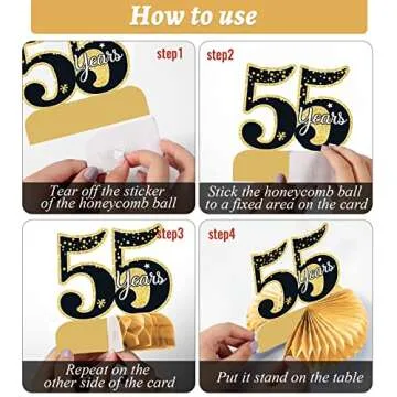 9 Pieces 55th Birthday decorations 55th birthday centerpieces for Tables Decorations Cheers to 55 Years Honeycomb Table Topper Happy 55th Birthday Decorations for Men and Woman Fifty-five Years Birthday Party