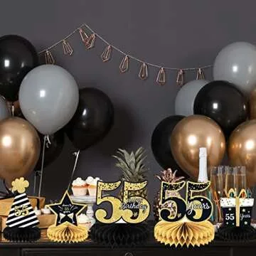 9 Pieces 55th Birthday decorations 55th birthday centerpieces for Tables Decorations Cheers to 55 Years Honeycomb Table Topper Happy 55th Birthday Decorations for Men and Woman Fifty-five Years Birthday Party