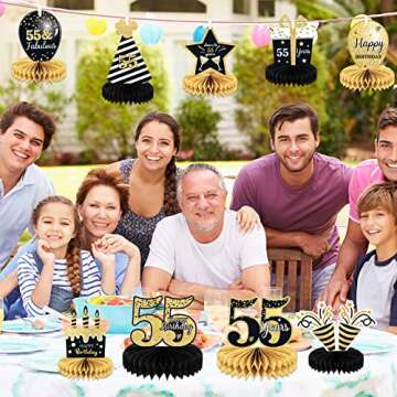 9 Pieces 55th Birthday decorations 55th birthday centerpieces for Tables Decorations Cheers to 55 Years Honeycomb Table Topper Happy 55th Birthday Decorations for Men and Woman Fifty-five Years Birthday Party