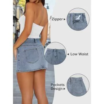DEICAEVO Denim Skort Women Casual Mini Jean Skirt Stretch Low Waisted Jean Skirt for Women Zip Fly Denim Skirt Light Blue S