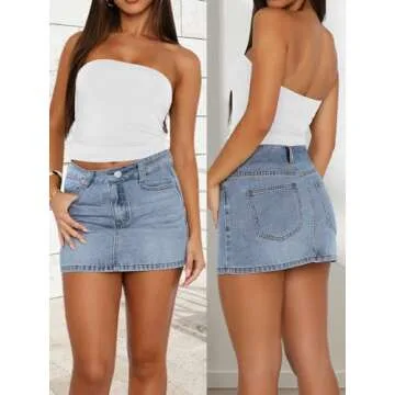 DEICAEVO Denim Skort Women Casual Mini Jean Skirt Stretch Low Waisted Jean Skirt for Women Zip Fly Denim Skirt Light Blue S