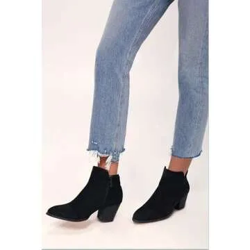 SHIBEVER Women's Ankle Boots Heel: Chunky Low Heeled Almond Toe Short Booties with Zipper