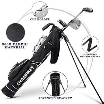 CHAMPKEY Lightweight Golf Stand Bag | Professional Pitch Golf Bag Ideal for The Driving Range, Par 3...
