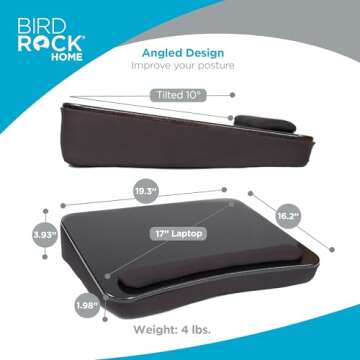 SOFIA + SAM Lap Desk w/Memory Foam Cushion - Large Surface for Crafts, Reading - for Laptops up to 17 inches - Cushioned Tray for Computer, Keyboard, Mouse, Bed, Couch, Chair, Padded Pillow - Black