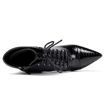 Stylish SAMMITOP Women's Pointed Toe Lace Up Booties