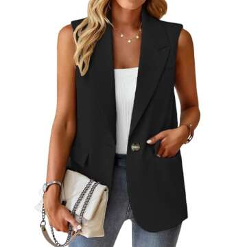 Lajuacely Women's Sleeveless Blazers Open Front Casual Blazer Vests Solid Color Lapel Single Button Lightweight Jackets Women