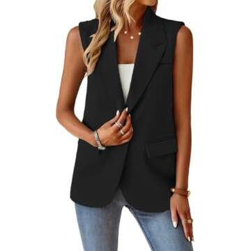 Lajuacely Women's Sleeveless Blazers Open Front Casual Blazer Vests Solid Color Lapel Single Button Lightweight Jackets Women