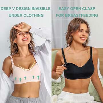 Miss Fong Wear Nursing Bras for Breastfeeding Maternity Bra Push Up Deep V Neck Seamless Clip Down I...