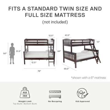 DHP Airlie Convertible Wood Bunk Bed Twin Over Full Size: Safety, Style, and Stability for Your Kids...